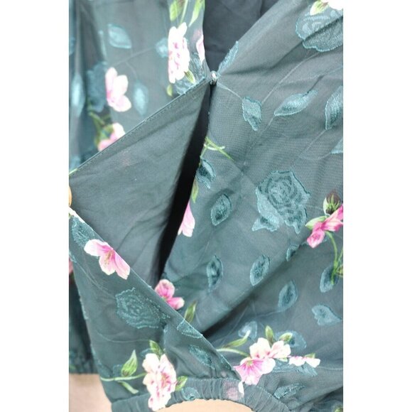 Mi Ami Long Sheer Puff Sleeve Cropped Floral Top-Medium-Elastic Waist-BOHO - Picture 6 of 11